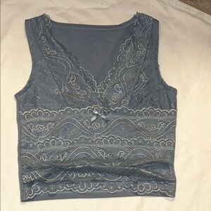 Cider Blue Lace-Trimmed Top